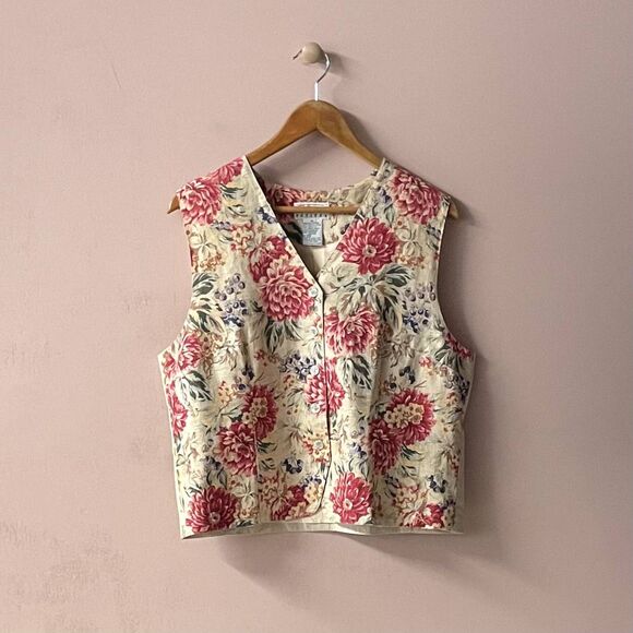 Talbots Jackets & Blazers - Vintage Talbots Petites Grandma Tan Floral Vest Size PL GUC